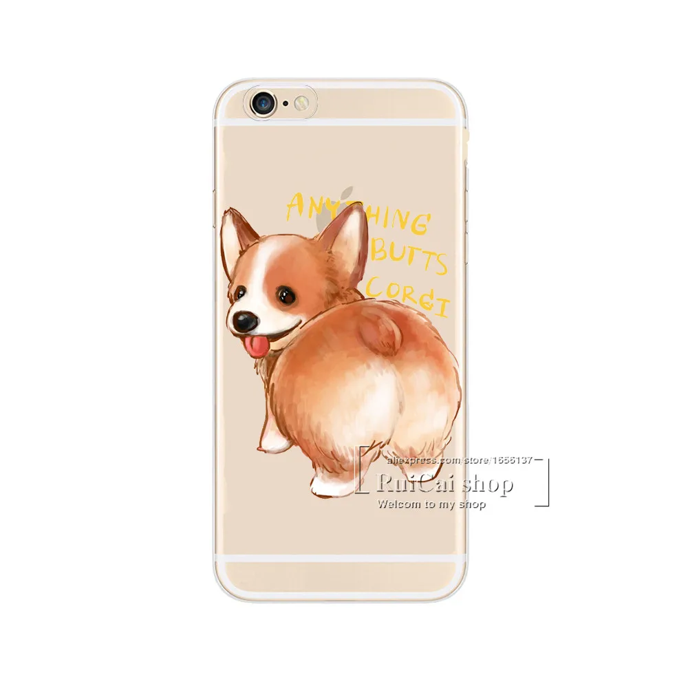 Super Cute Corgi Case For iPhone 8 X 7 5 5S SE 6 6S Plus Sexy Cartoon Dog Ass Transparent Plastic Phone Cover 8Plus |