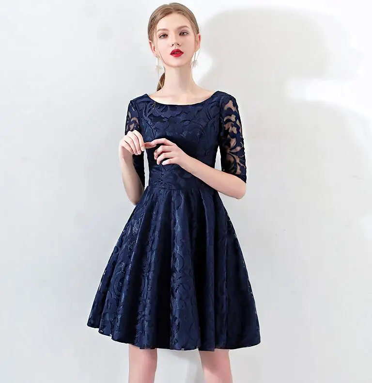 Новые серые Короткие бальные платья без рукавов коктейльное платье Элегантное мини-юбка с вышивкой, Длина торжественное платье вечерние платья LF329 - Цвет: navy blue