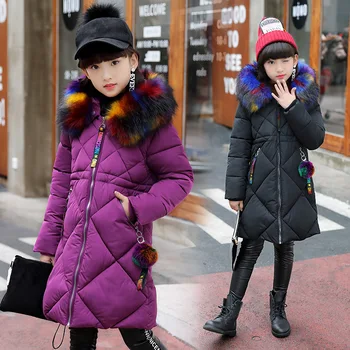 

-30 degrees Girls Cotton Down Coats Outwear 2018 Winter Kids Children Warm Clothes Casual multicolour Fur Collar Jacket 3-14 Y