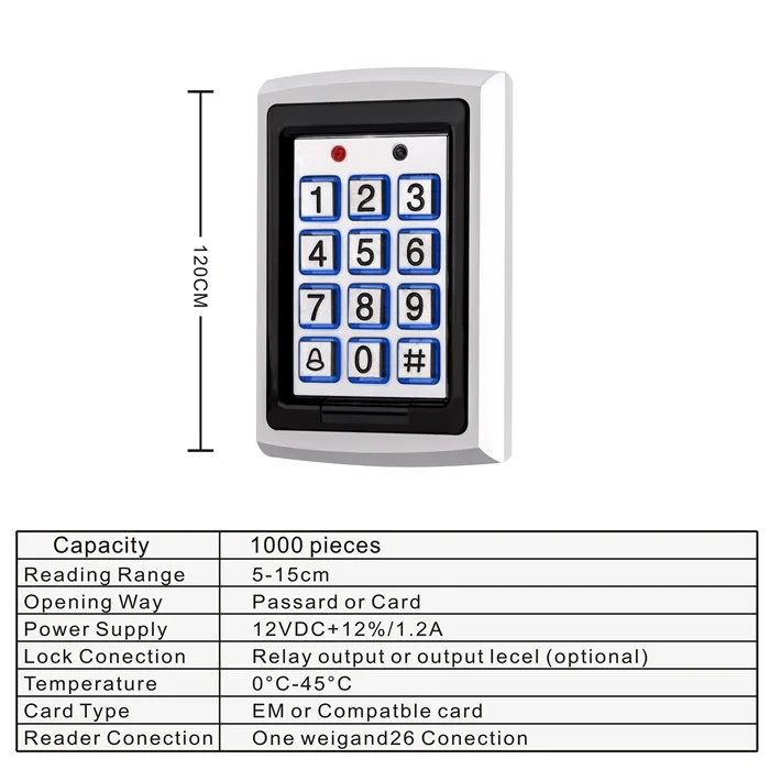 RFID карта металлический корпус клавиатуры 125 кГц Бесконтактная карта замок двери Система контроля доступа водонепроницаемый 1000 пользователей