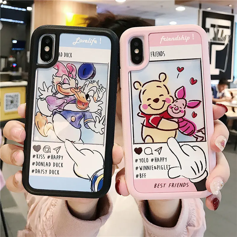 

For 3D Donald Duck Daisy Cony Winnie Pooh iPhone X XS Case 2In1 Embossed Relief Cover For iPhone XR XS Max 7 8 6S Plus Case Etui