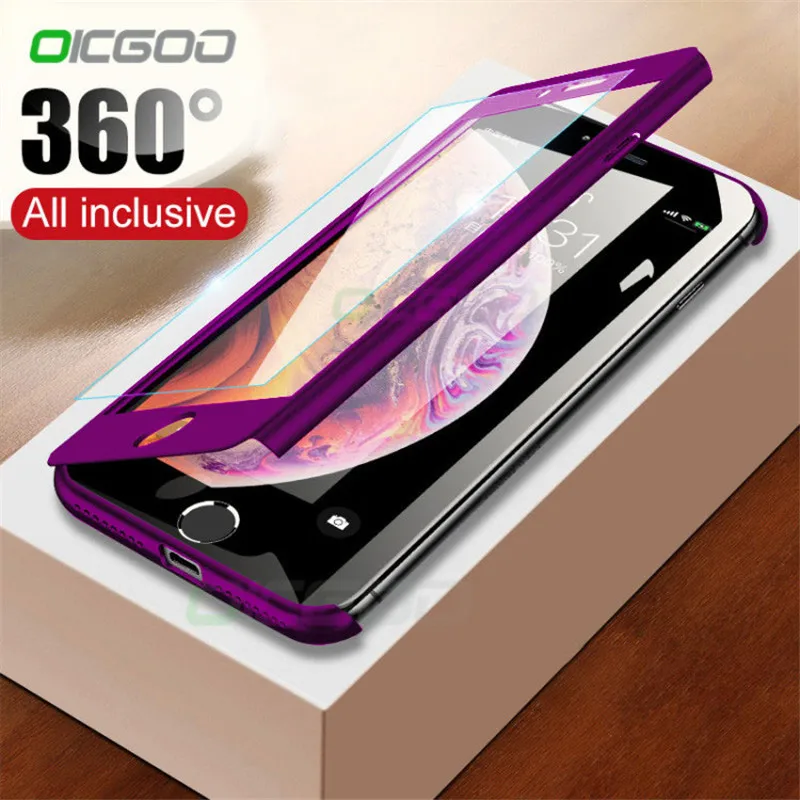 360 Full Cover Phone Case For iPhone X 8 6 6s 7 Plus 5 5s SE Protective Cover For iPhone 7 8 Plus X Xr Xs Max Case Cover Glass
