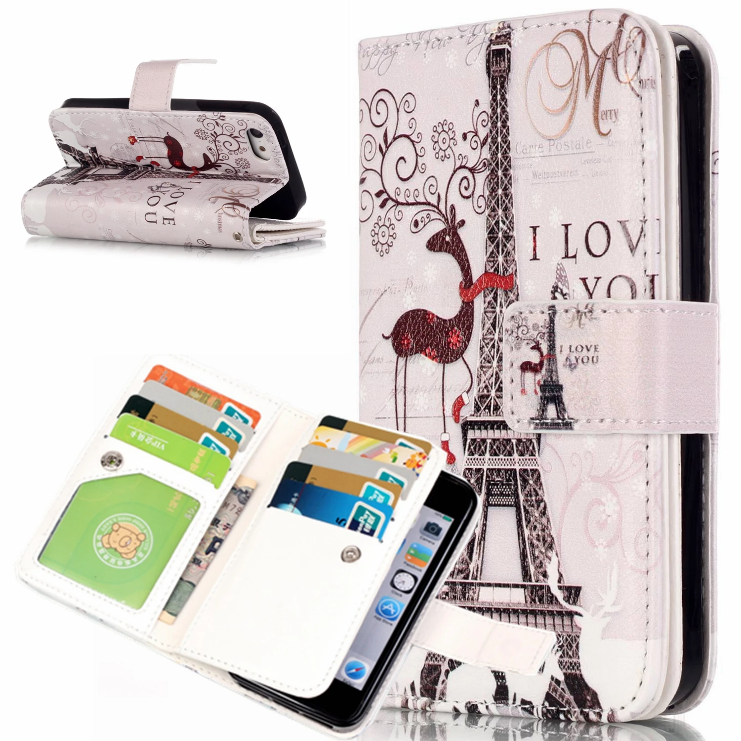 Untuk Penutup iPhone 5 5 S Penutup iPhone 5C Fundas Coque 9 Kartu pemegang Dompet Kasus untuk Apple iPhone 5 S SE Kasus Mewah PU Kulit balik