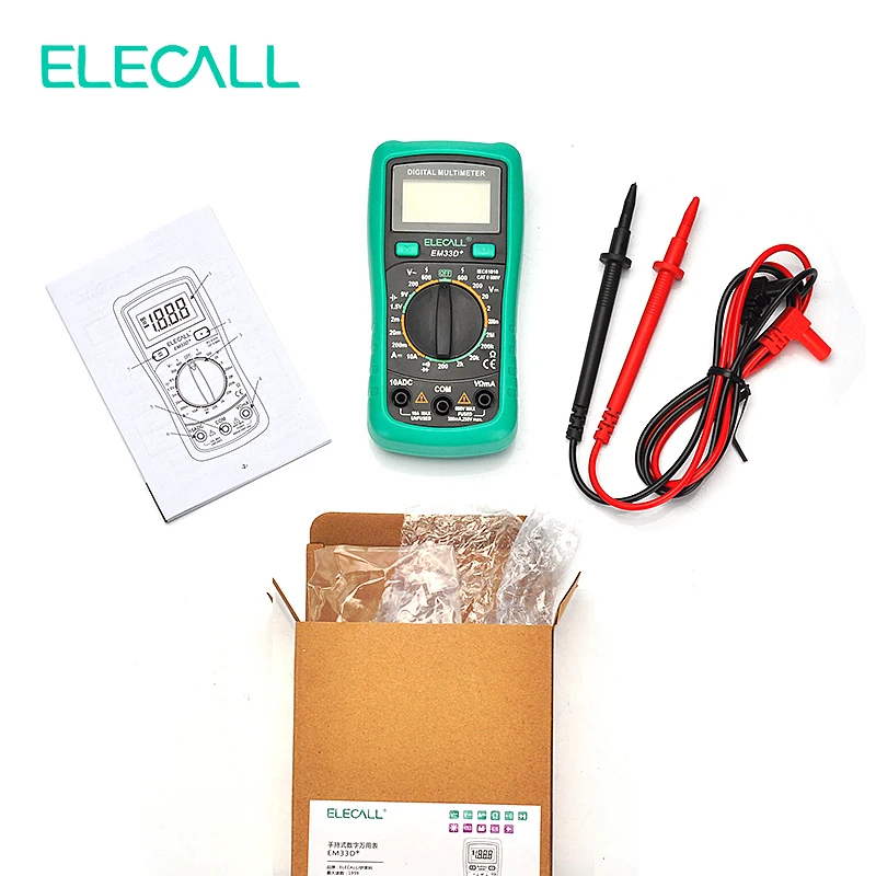 Мультиметр ELECALL 3 1/2 EM33D+ AC/DC 600 в зеленая Защитная крышка подсветка Удержание данных тестер напряжения батареи защита от перегрузки