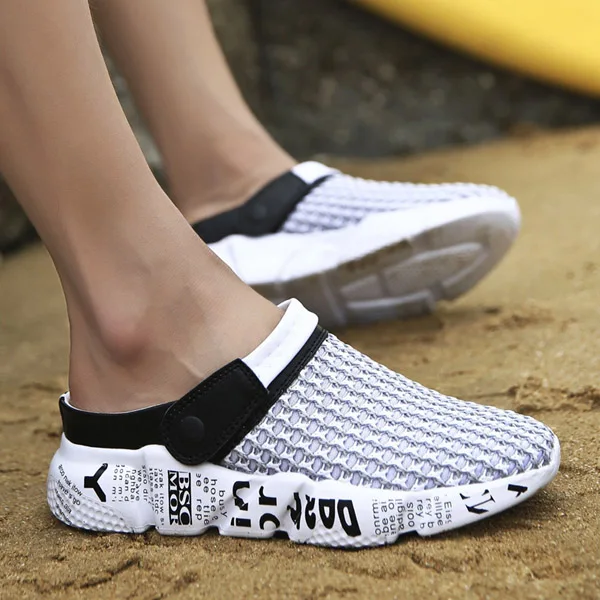 YD-EVER мужские летние сандалии с дышащей сеткой Летняя Пляжная Мужская обувь водонепроницаемые мужские шлепанцы модные шлепанцы; большие размеры 39-46 - Цвет: Light Gray