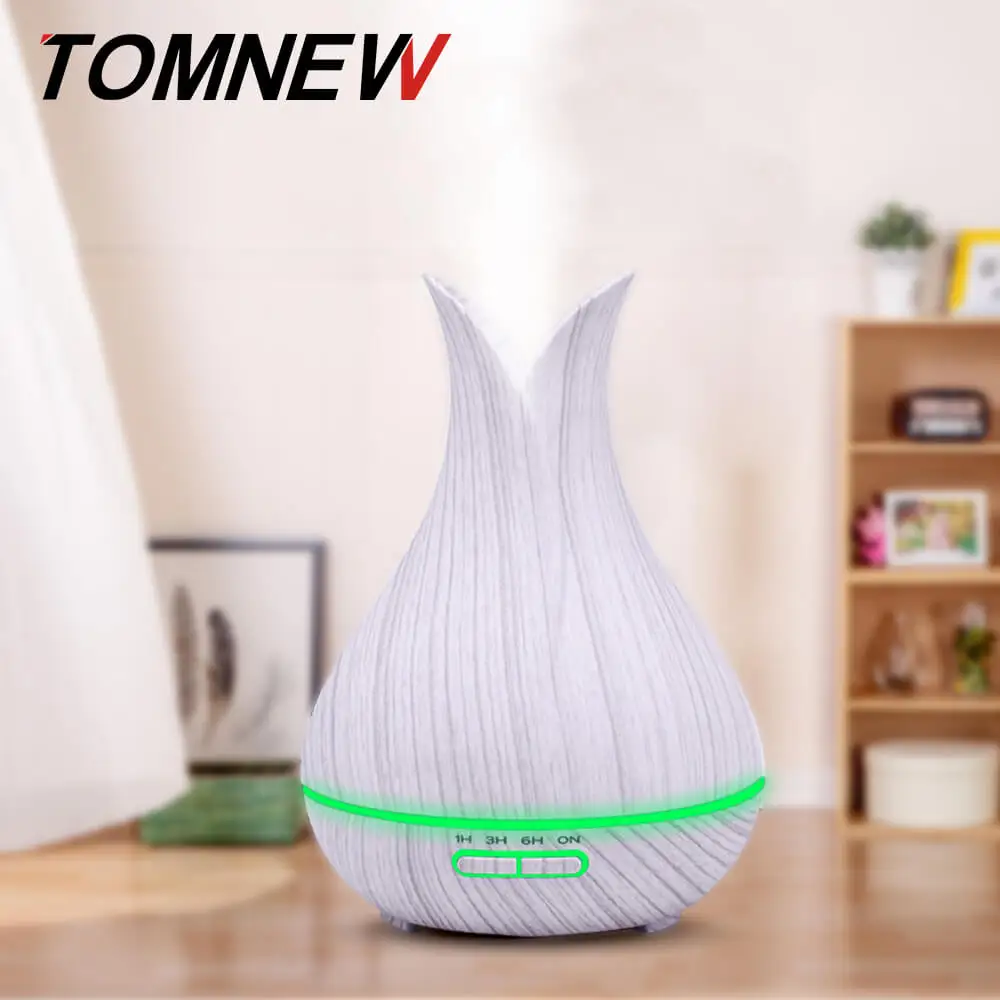 

TOMNEW 400ML Essential Oil Diffuser Humidifier Ultrasonic Aroma Aromatherapy Diffuser White Wood Grain Mist Maker for Home Yoga