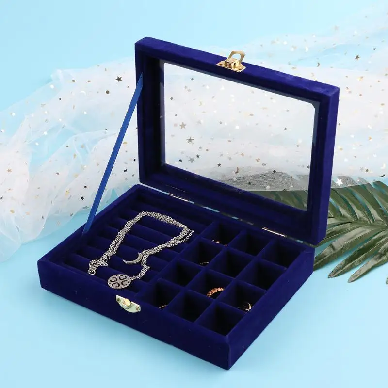 Ретро стеклянная бархатная шкатулка для ювелирных изделий ожерелье кольцо серьги ювелирные изделия Дисплей Органайзер коробка для хранения шкатулка держатель лоток