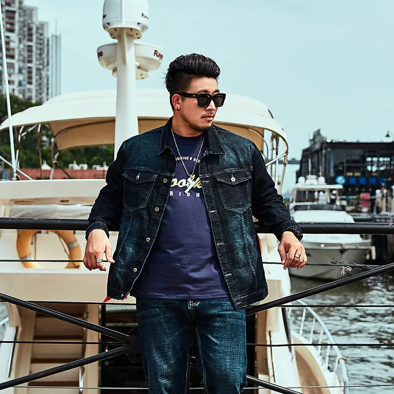 

2019 Autumn tide brand Large size Men's jacket Men's Casual Loose Denim jacket coat Large size 5XL 6XL Washed Denim shirt