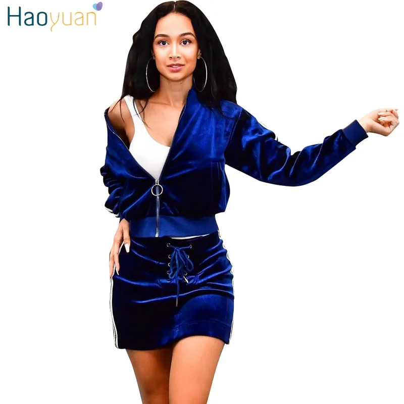 Женский бархатный тренировочный костюм HAOYUAN осенняя одежда Топ с длинным рукавом