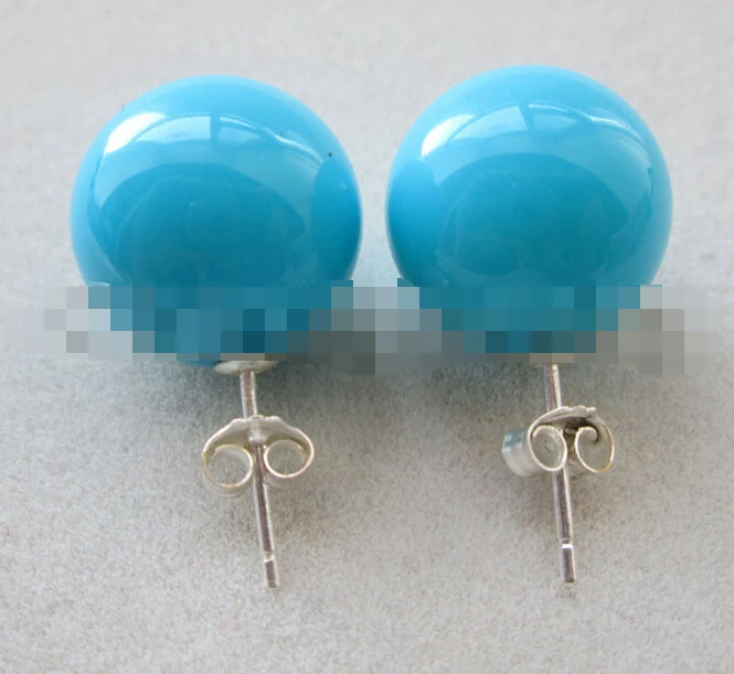 

hot sell new - 12798 turquoise blue perfect round sea shell pearl earrin