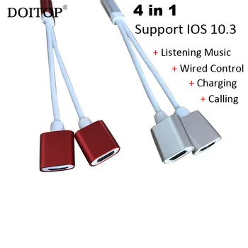 DOITOP 4 in 1 Audio Charger Charging Calling Music Cable Adapter Converter for iPhone 7 6 Plus Music Phone Call Support IOS 10.3