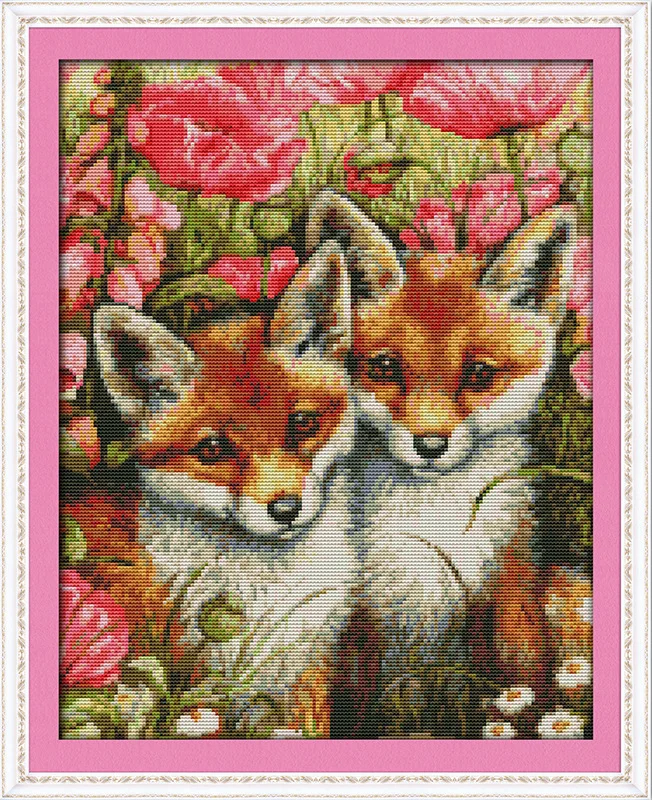 

Two little foxes Printed on Canvas DMC Counted Chinese Cross Stitch Kits printed Cross-stitch set Embroidery Needlework