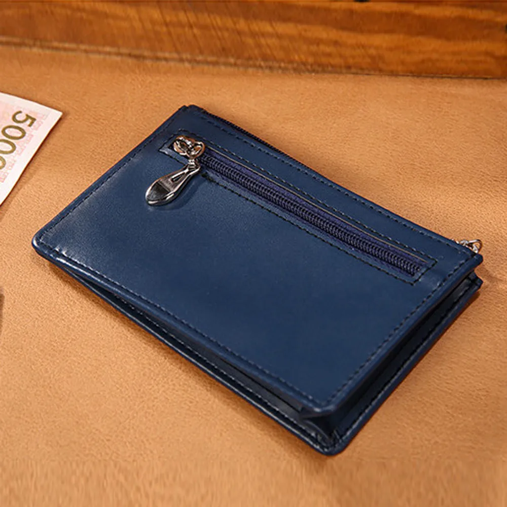Мужской деловой кошелек, Одноцветный, двойной, кожаный, на молнии, кошелек, ID, ультратонкий, с карманами для кредитных карт, маленький чехол, Cuzdan kartlxyk# BL4