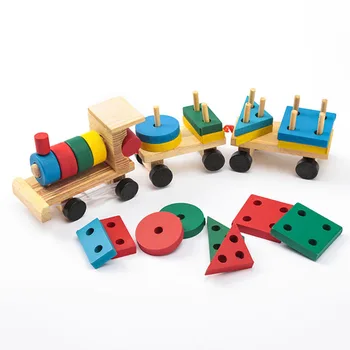 

Children's Building Blocks Small Train Toy Hauling Three Sections Of Small Train Wooden Shape Pairing Educational Assembly Toy