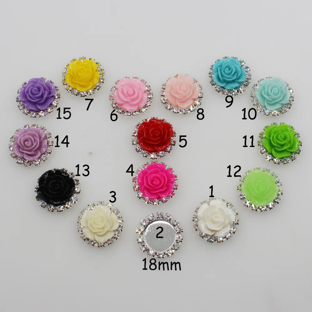 

New 18MM round resin roses Button rhinestone metal Wedding clothing decorate crafts hair flower center scrapbooking