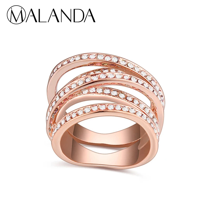 Malanda бренд Мода 2017 г. розовое золото Цвет кольцо с кристаллом от Swarovski Роскошные