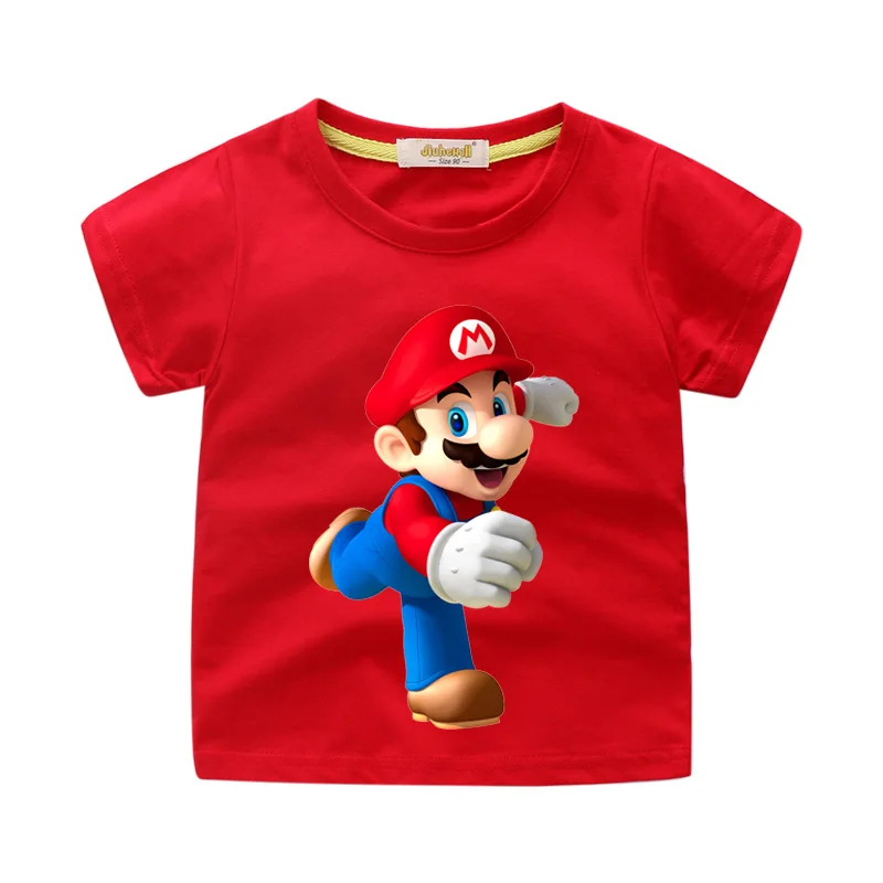 Дети мультфильм Марио узор футболки для Футболка для мальчиков футболка для девочек Костюмы Для детей, на лето футболка костюм детские