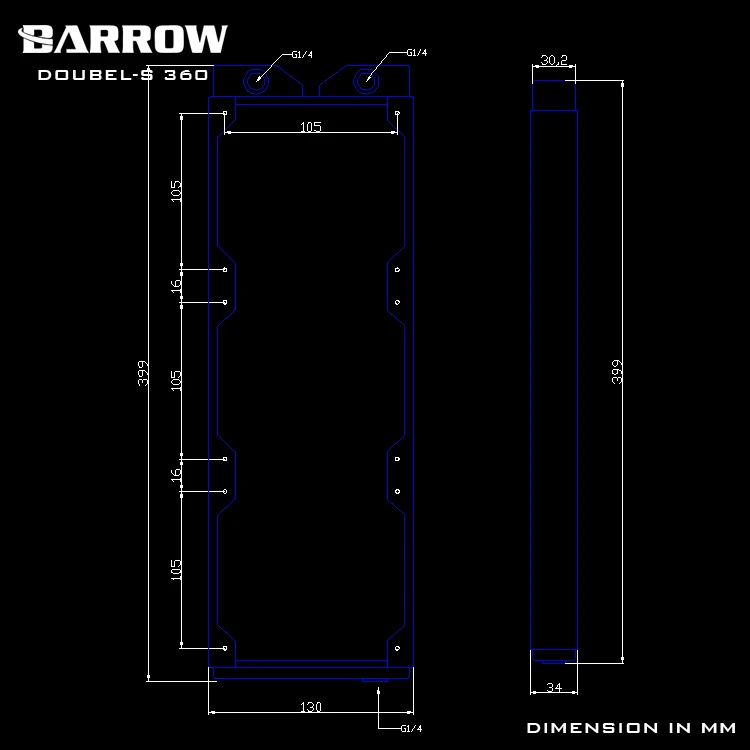 Barrow Doubel-S 360, радиатор с двойной волной 360 мм, толщина 34 мм, медный кулер с высокой плотностью, подходит для вентиляторов 120 мм