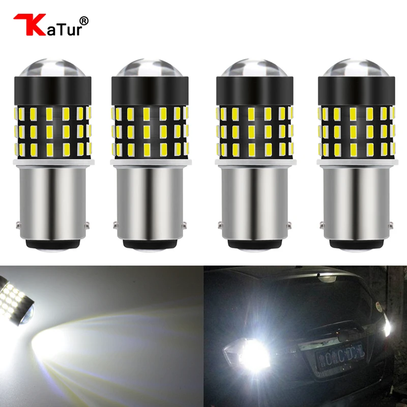 4 шт. супер яркие белые 1157 BAY15D Светодиодные лампы Ampul 3014 54SMD линзы поворотные