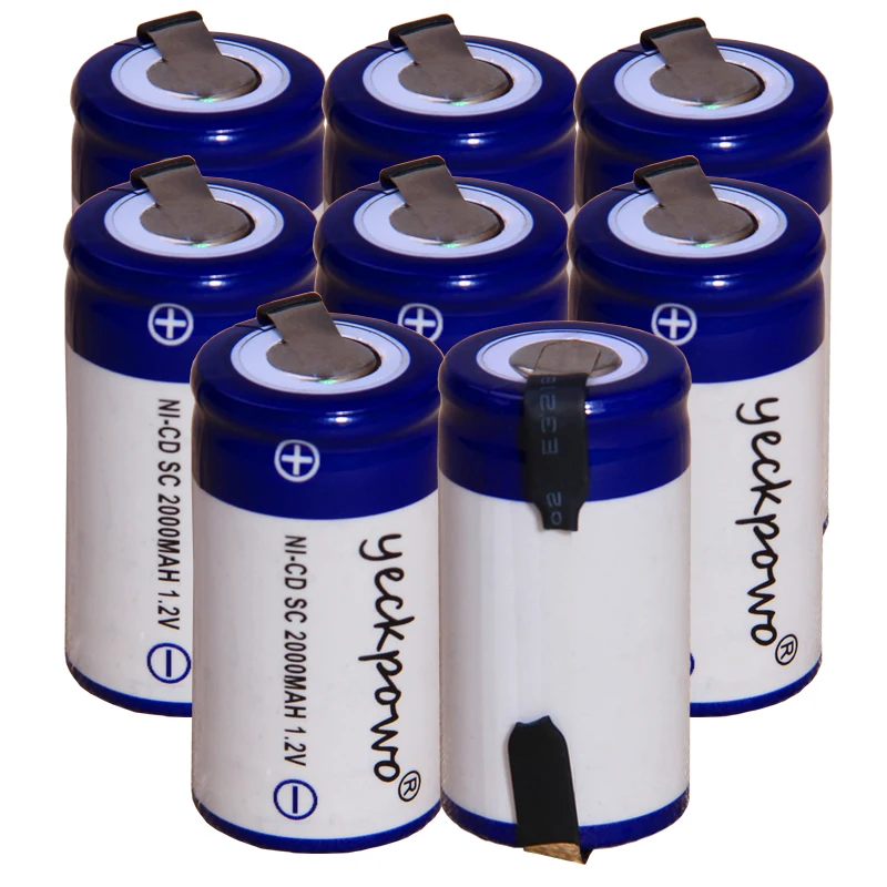 

yeckpowo 8 pieces SC battery 1,2v batteries nicd rechargeable for power tools 2000mAh for drill screwdriver real capacity