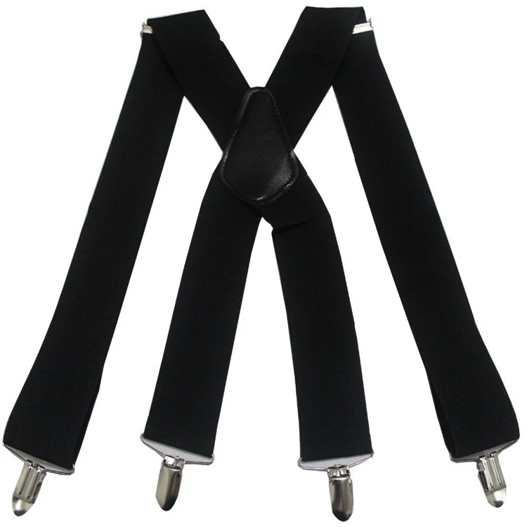 Suspenders Men 2 Inch 50mm Wide Adjustable Four Clip-on X- Back Elastic Black Red Grey Heavy Duty Braces Suspenders Mens