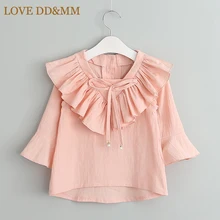 Одежда для девочек с надписью «LOVE DD& MM», новые весенние топы для девочек, модная рубашка с рукавами-динамиками и складками