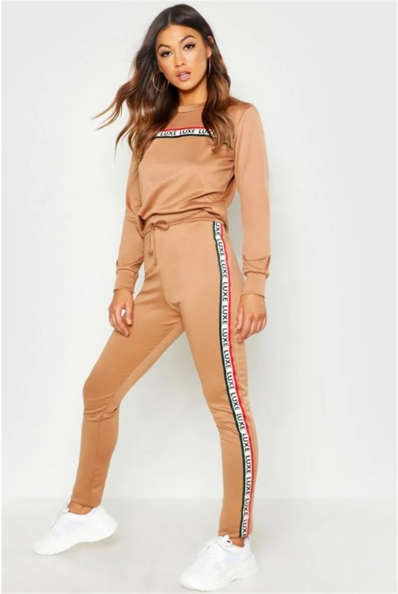 

UIDEAZONE Letter Print Women Casual 2 Piece Set Summer/autumn Solid Color Full Sleeve Sweatshirt+long Pants Sports Women Set