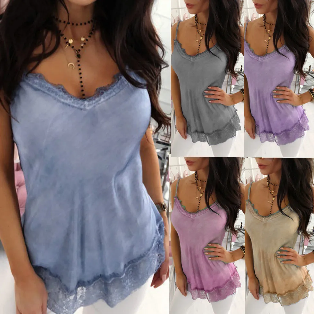

Women Sexy V-Neck Lace Up Patchwork Sleeveless Tank Camis Tops Fashion Candy Colors Home or Outdoors blouse Shirts Summer