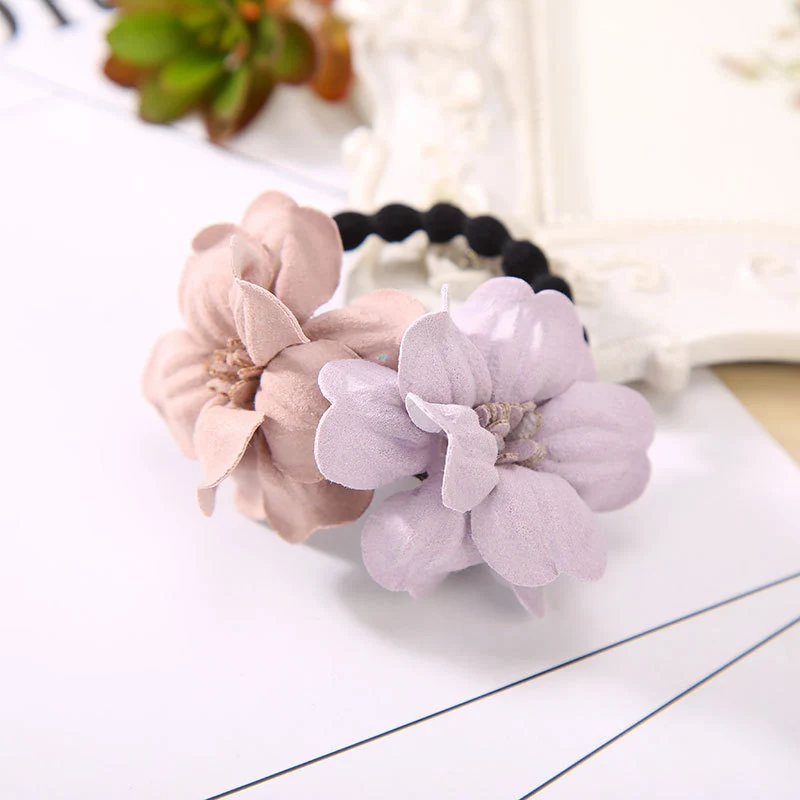 Мода 1 шт 4 цвета корейская ткань цветок Форма Женщины Девушки резиновые ленты эластичные волосы кольцо Шарм подарок - Окраска металла: Pink Purple