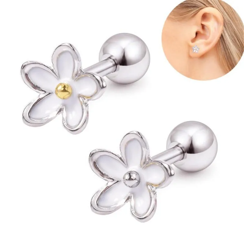 

1Pair New Stainless Steel Flowers White Crystal Stud Earrings for Women Helix Stud Earrings Piercings Female Fashion Jewelry