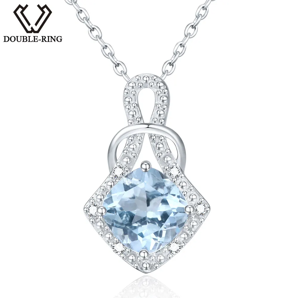 DOUBLE R 2.4ct Natural stone Blue Topaz Pendants sterling silver jewelry Real 925 Sterling