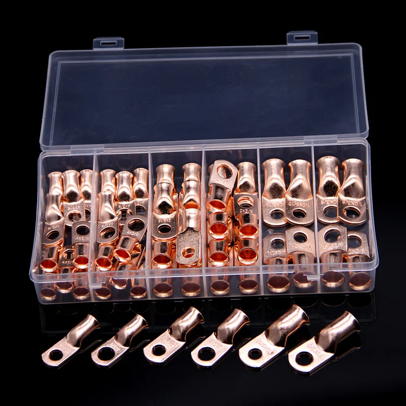 

50Pcs AWG Electrical Copper Lugs Battery Terminals Lug Electric Wire Cable Connectors Kit Ring Crimp Terminal Connector