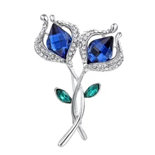 Double Rose Flower Brooch Pins Bridal Wedding Party Dress Clothing Brooch Pin Rhinestone Crystal Brooch For Women Jewelry