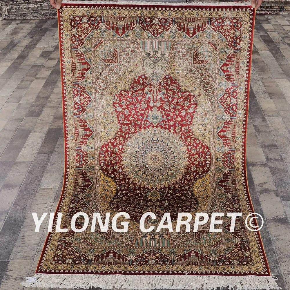 Yilong 3'x5' handmade indian carpets exquisite small tabriz silk rugs
