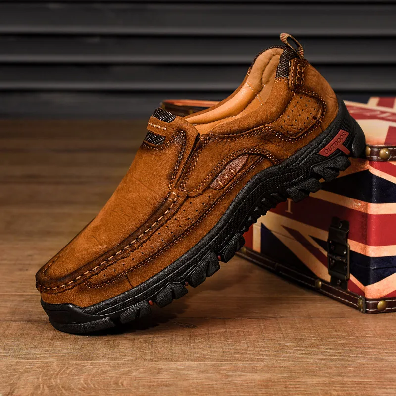 

2019 New Mens Leather Shoes Genuine Retro Shoes Cow Leather Shoes Brown Black Plus Size 47 48