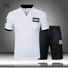 Короткий Спортивный костюм, комплект для мужчин, 2 предмета, шорты, летняя брендовая футболка, мужской спортивный костюм с буквенным принтом, набор Харадзюку, модный костюм для мужчин