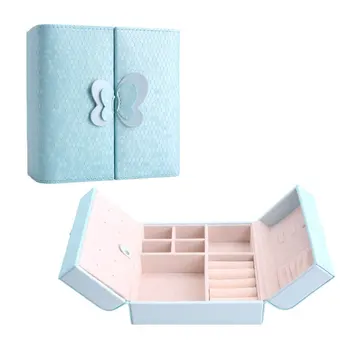 

Korean Leather Double Door Jewelry Box Open Bowknot Storage Case Holder Organizer Solid Color Good Gift to Friend