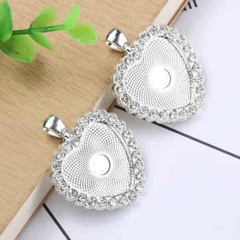 

5pcs/lot 25mm Inner Size Zinc alloy gorgeous Heart-shaped Necklace Pendant crystal Cameo Cabochon Base Tray Bezel Blank
