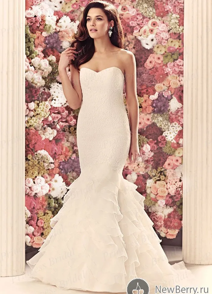 Free Shipping Hottest Design Fishtail Sweetheart Neckline Top Lace Fitted Bodice Bridal Gown Tiered Skirt font