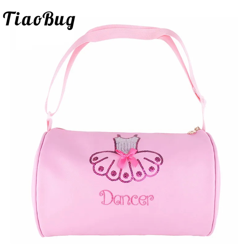 

TiaoBug Cute Kids Ballet Dance Bag Sequin Embroidery Dance Dress Printed Hand Duffel Bag Girls School Gym Sports Ballet Rucksack