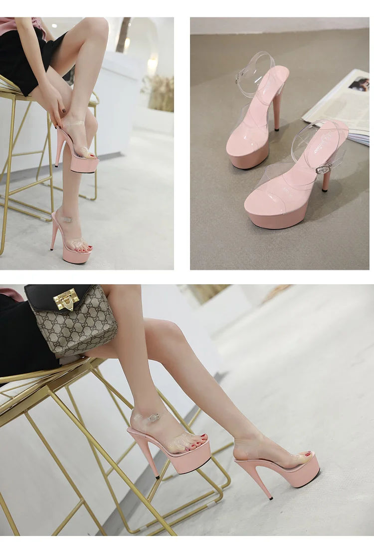 Summer 6 Color Red White Black Sandals Women Platform Shoes Sexy Nightclubs T Stage Shows High Heels 15cm Plus-size 34-41