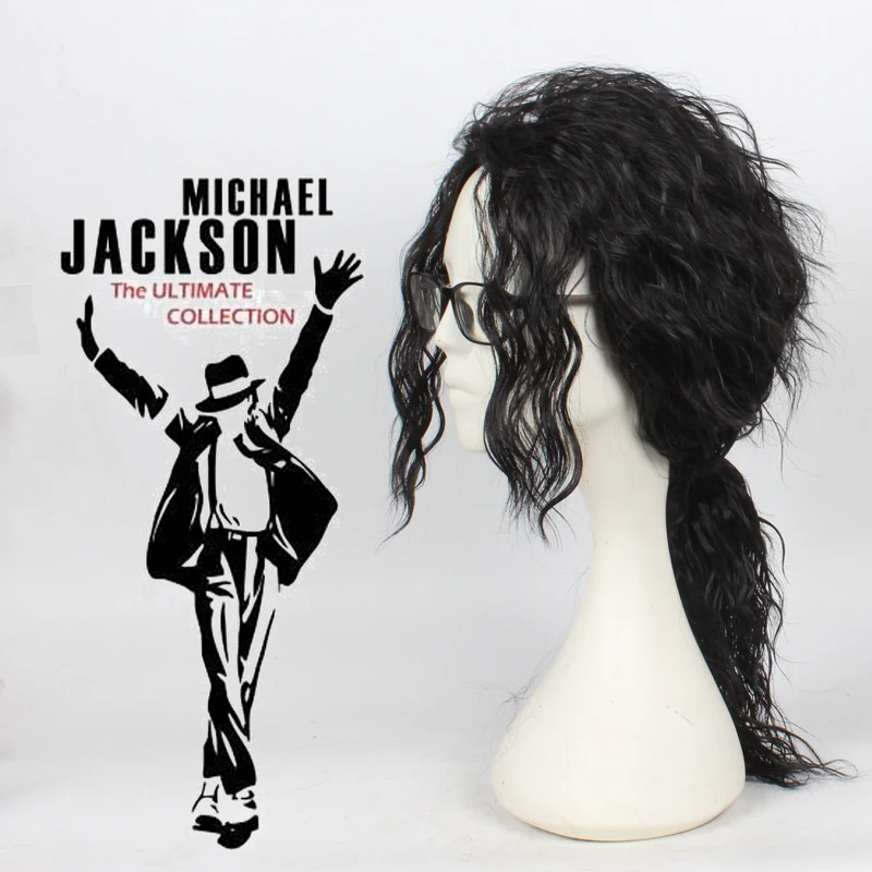 

Michael Jackson Cosplay Wig MJ Long Black Curly Wig Hair Headwear Halloween Cosplay Costume Accessories