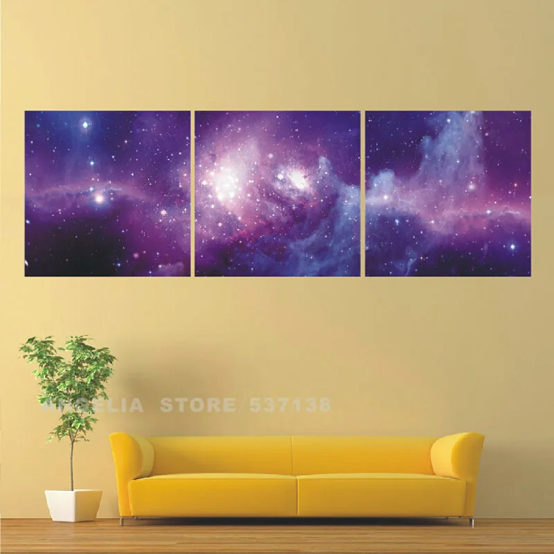 Canvas Art Purple Unframed 3 Panels Modern Abstract Fantasy Melody Wall Picture Home Decorative | Дом и сад