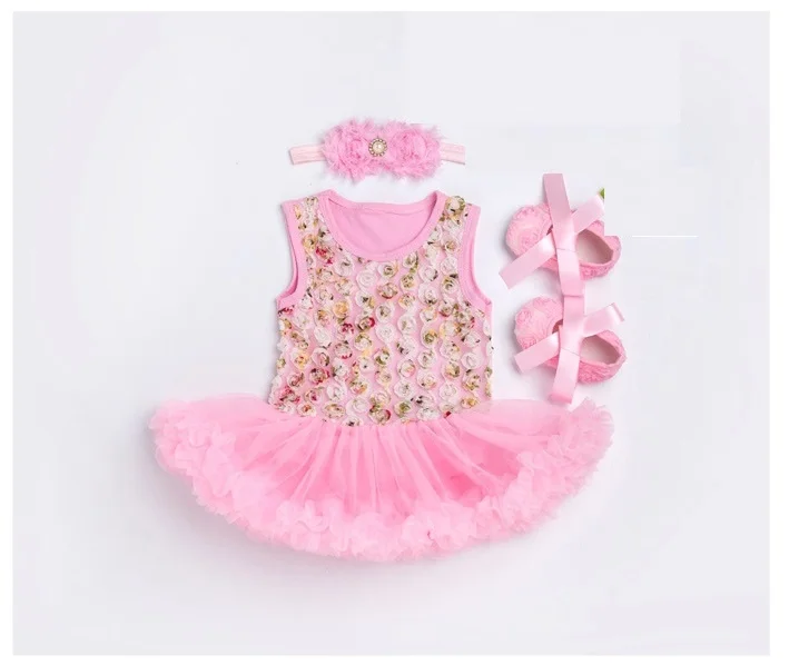 

DollMai Reborn baby girls clothes round collar rose dress with ribbon shoes suit for 50-55cm reborn silicone dolls change toys