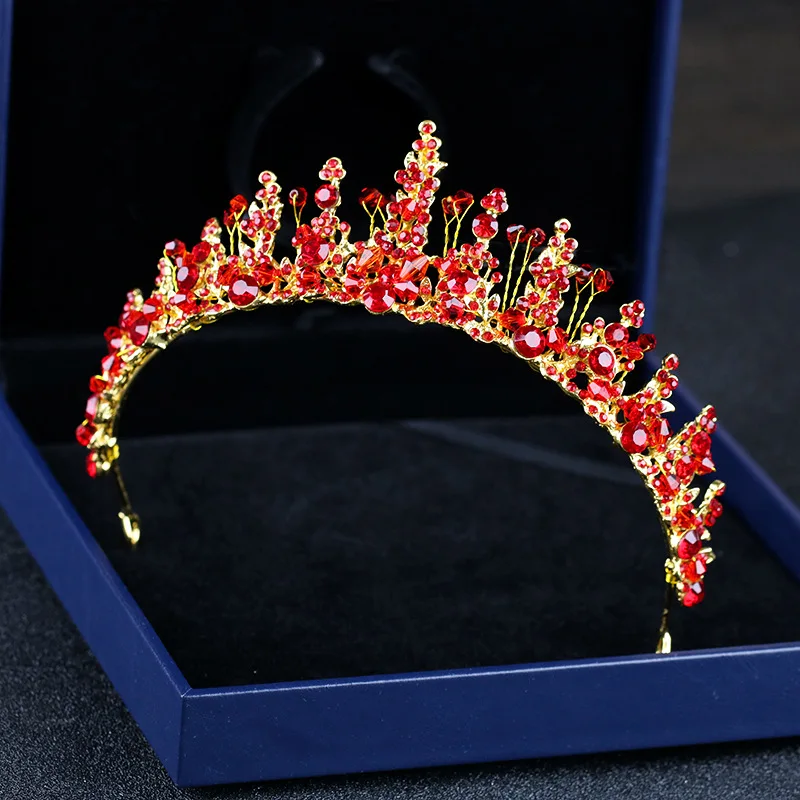 Classic Crystal Bridal tiaras and crown Red Silver Color Chinese