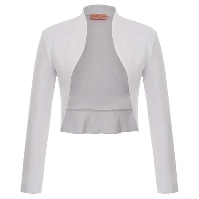 US $9.80 Jacket Women's clothes Vintage tops solid Long Sleeve Open Front Ruffled Hem Cotton Bolero Shrug we