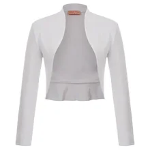 Chaqueta de mujer ropa Vintage tops sólidos manga larga frente abierto Ruffled Hem algodón Bolero boda partido abrigo negro blanco