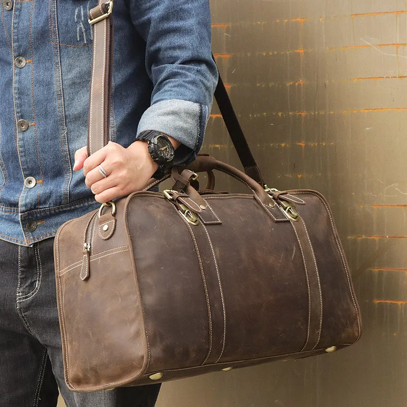 Мужские дорожные сумки из натуральной кожи 1" для ноутбука, большие винтажные сумки, мужская сумка через плечо, сумка с короткими ручками для путешествий