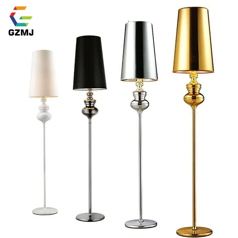 GZMJ Modern Metal Floor Lamp Black/White/Gold/Silver Fabric Lampshade Standing Lamp 110-240V E27 Bedroom Living Room Floor Lamp