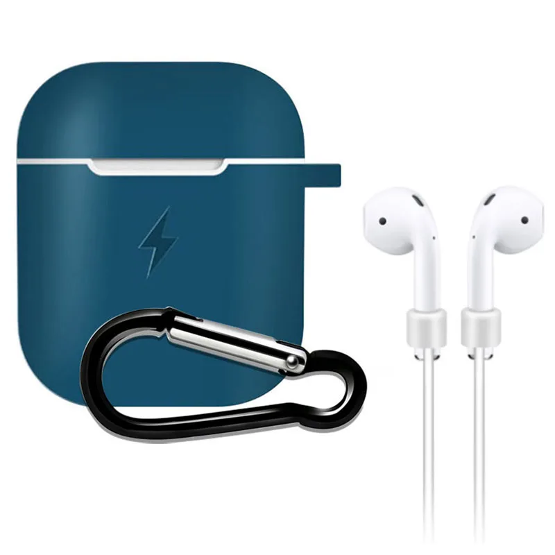 Силиконовый беспроводной зарядный чехол для Airpods 5 v QI беспроводной зарядный приемник протектор для наушников чехол совместимый для Apple - Цвет: Тёмно-синий